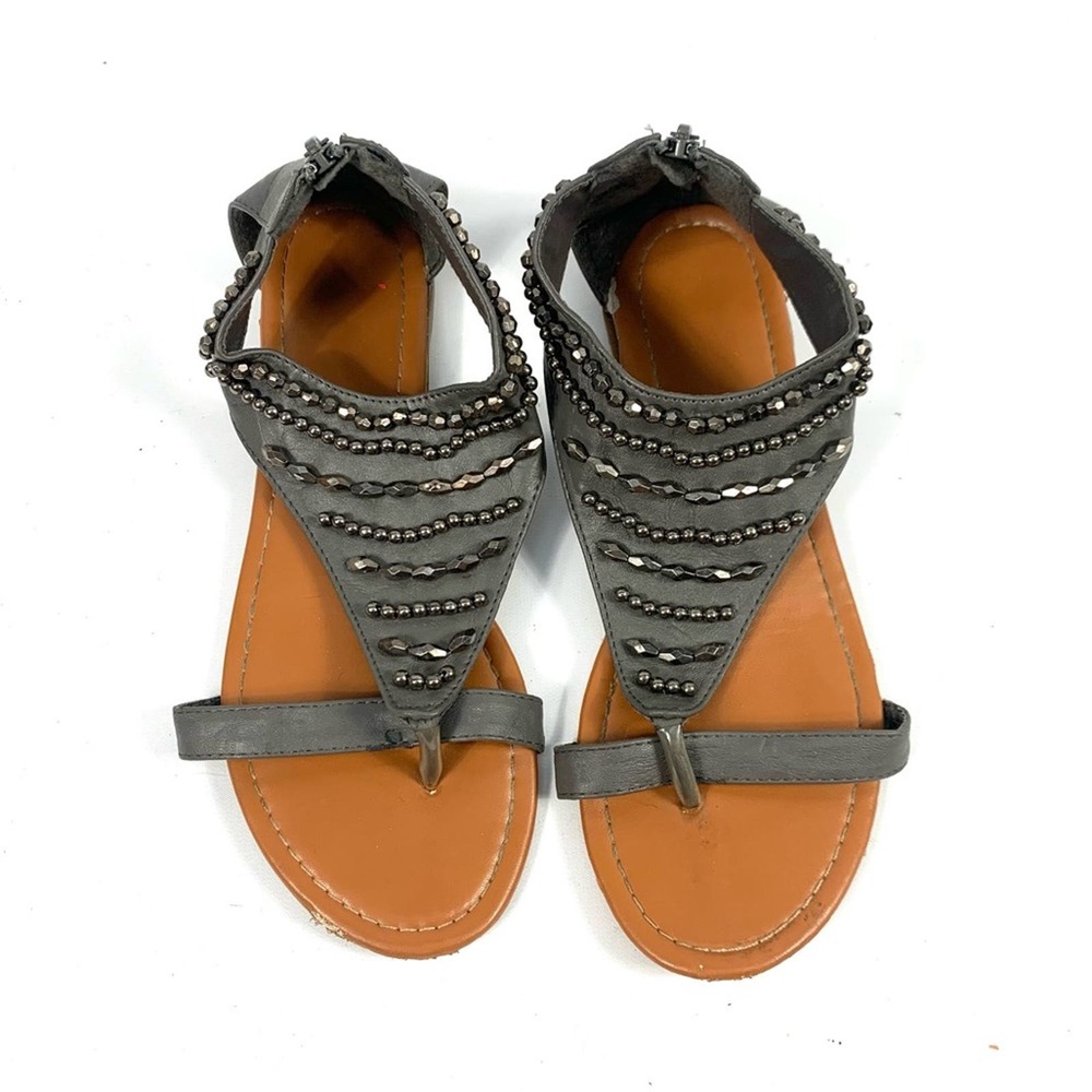 Beaded Gray Flat Sandals
